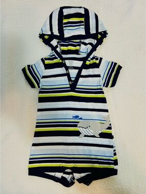 Carter's Navy, White & Lime Striped Snap-Front Baby Top